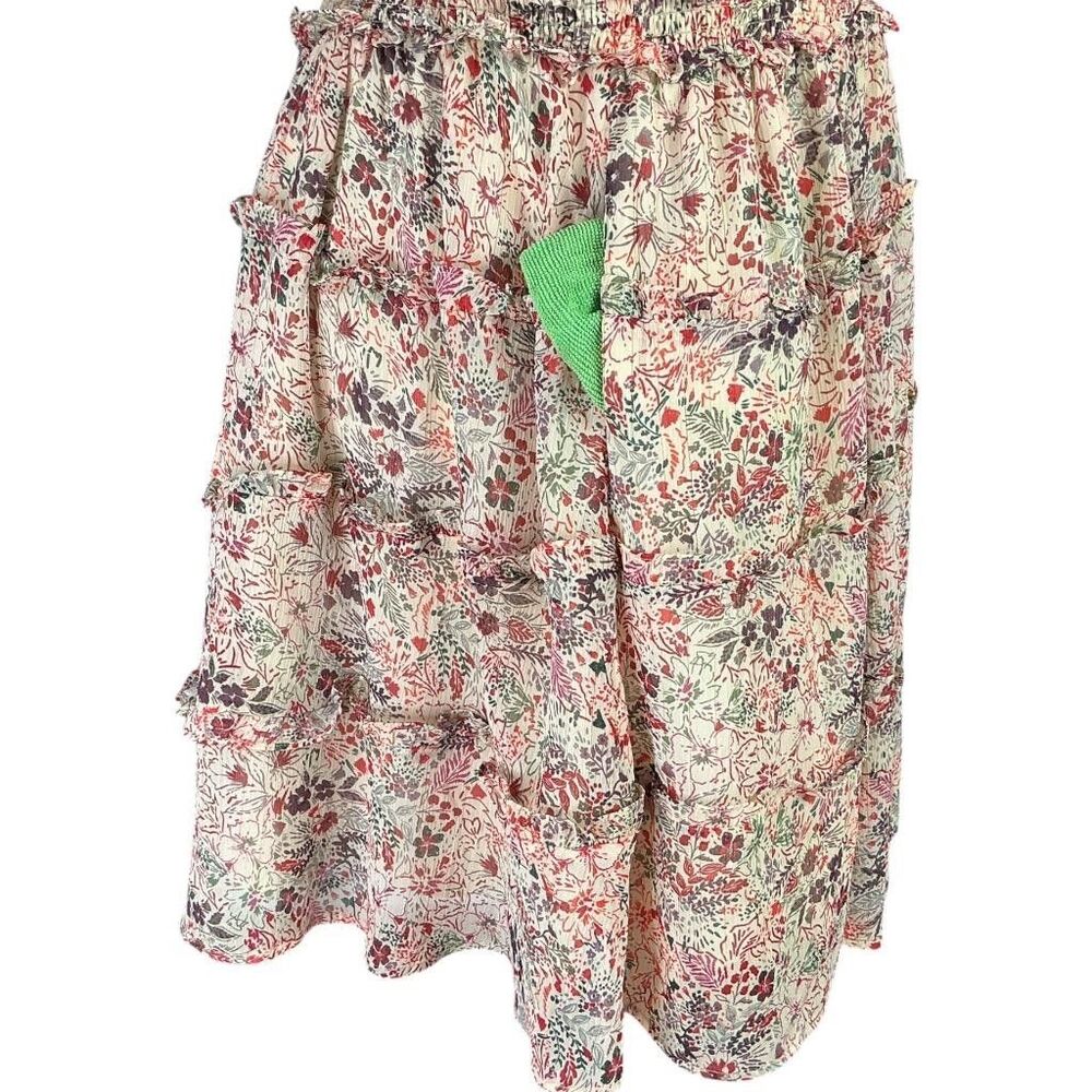 Torrid Mini Dress Women 2X Beige Floral Lurex Chiffon Tiered V Neck Puff Sleeve - Picture 8 of 11